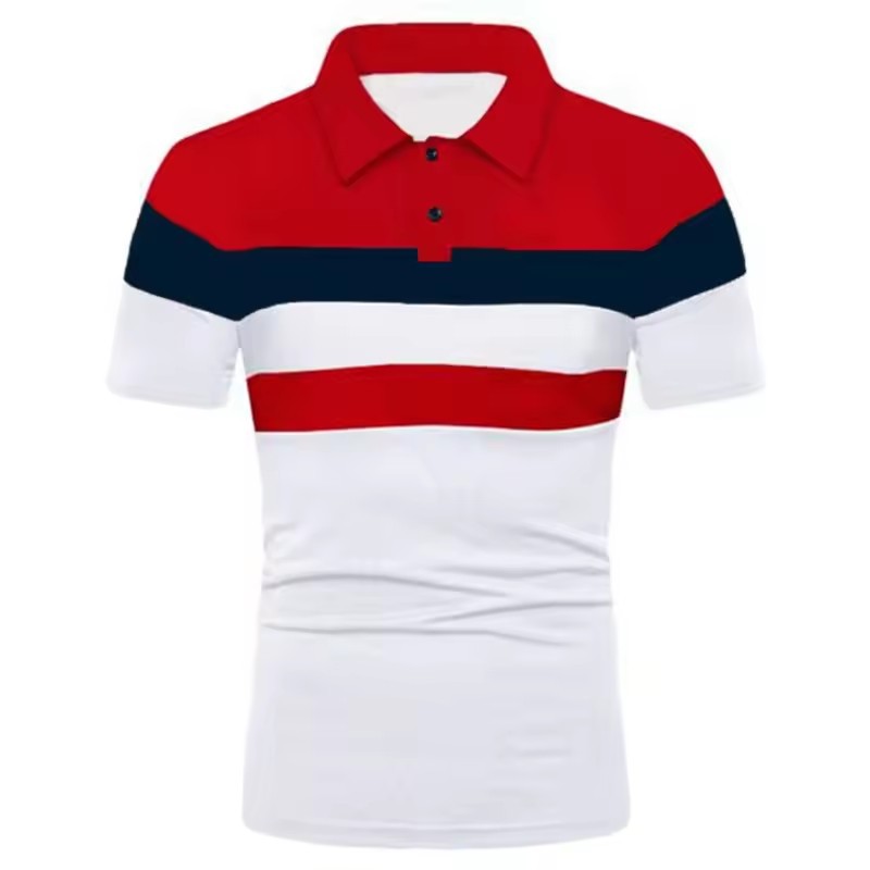 Camisa de polo deportiva para hombre con estampado digital 3D a rayas, camiseta POLO suelta de manga corta de tamaño europeo de verano 2024