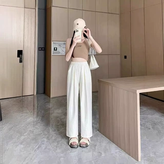 高腰显瘦垂感冰丝阔腿女夏季薄款2025新款小个子直筒休闲裤女