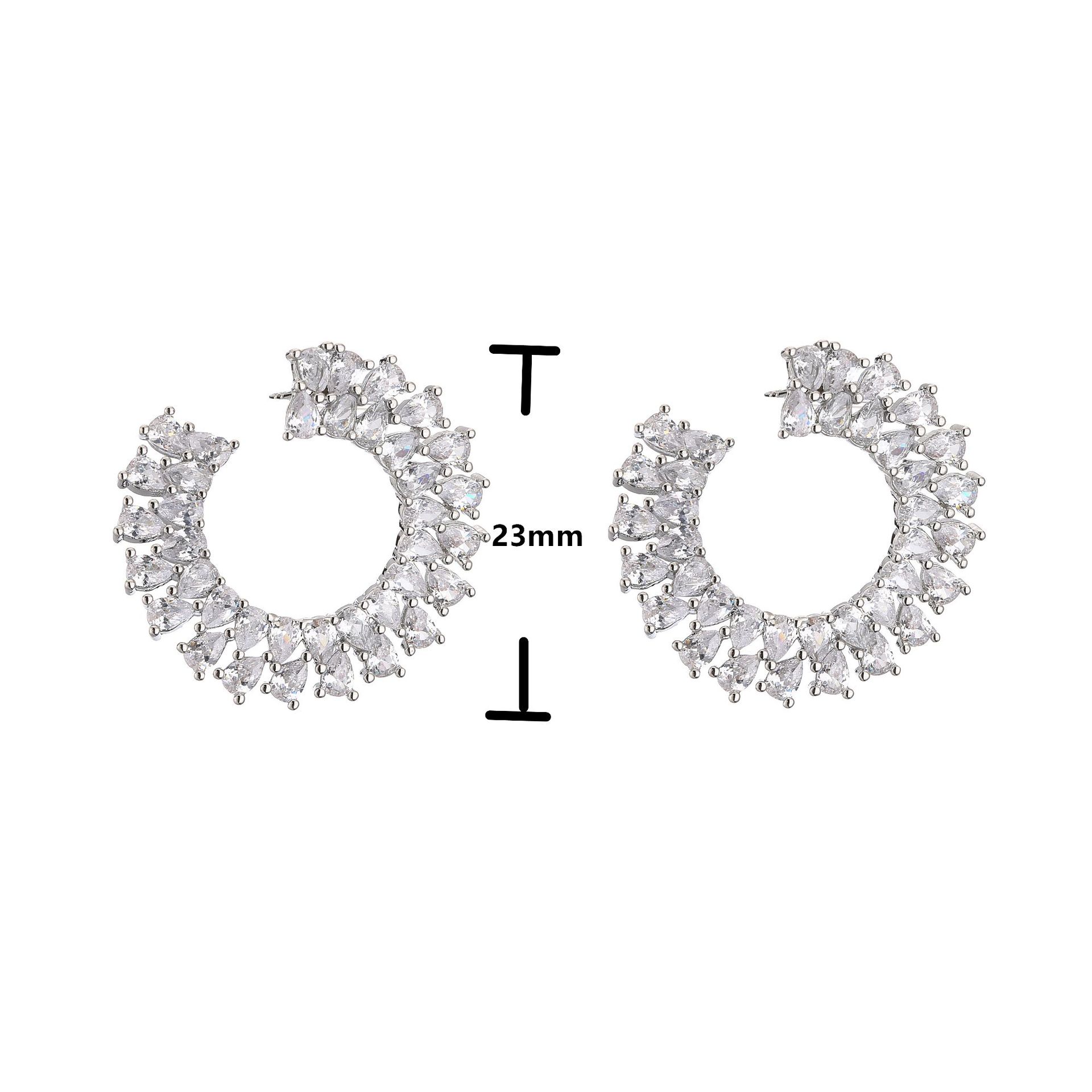 Micro-Inlaid Zircon Flower Rectangular Round Shape Stud Ring Brass Earrings