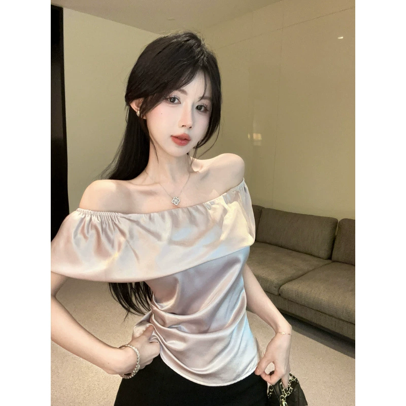 Настоящий снимок и реальная цена, французский атласный топ чистого цвета для похудения