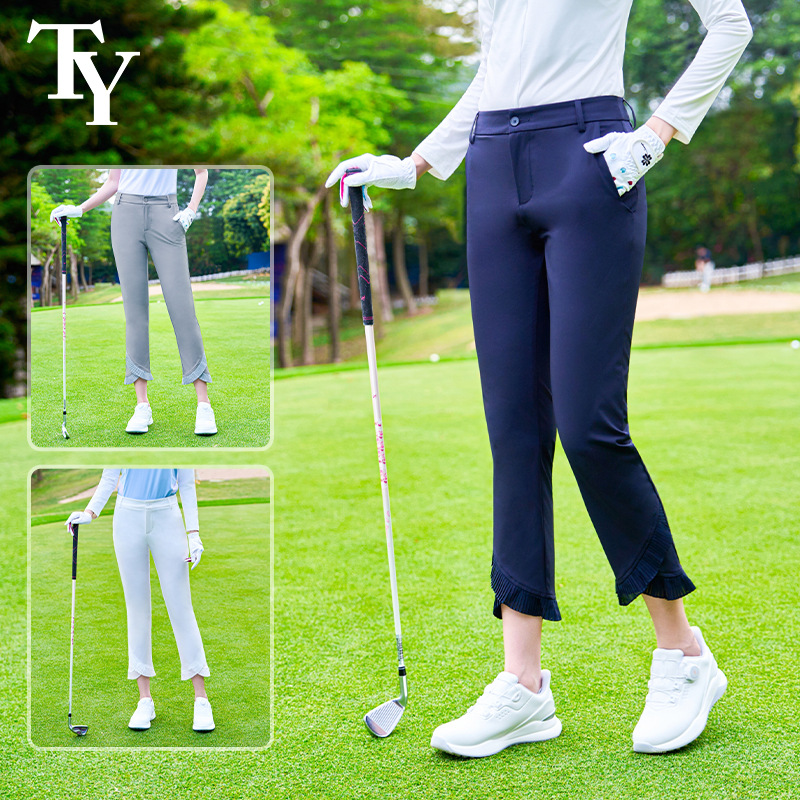 Women's golf trousers, mid-rise flared trousers, cropped trousers, commuter style, casual trousers, outdoor sports trousers