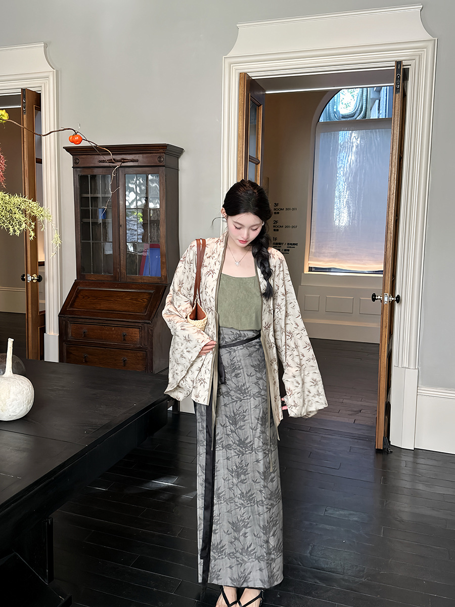Yang Mi 영화 축제 같은 스타일 Hanfu [대나무 단어] Wei, Jin 및 Bei 왕조 주름 드레스와 멜빵 새로운 중국 스타일 국가 스타일 정장