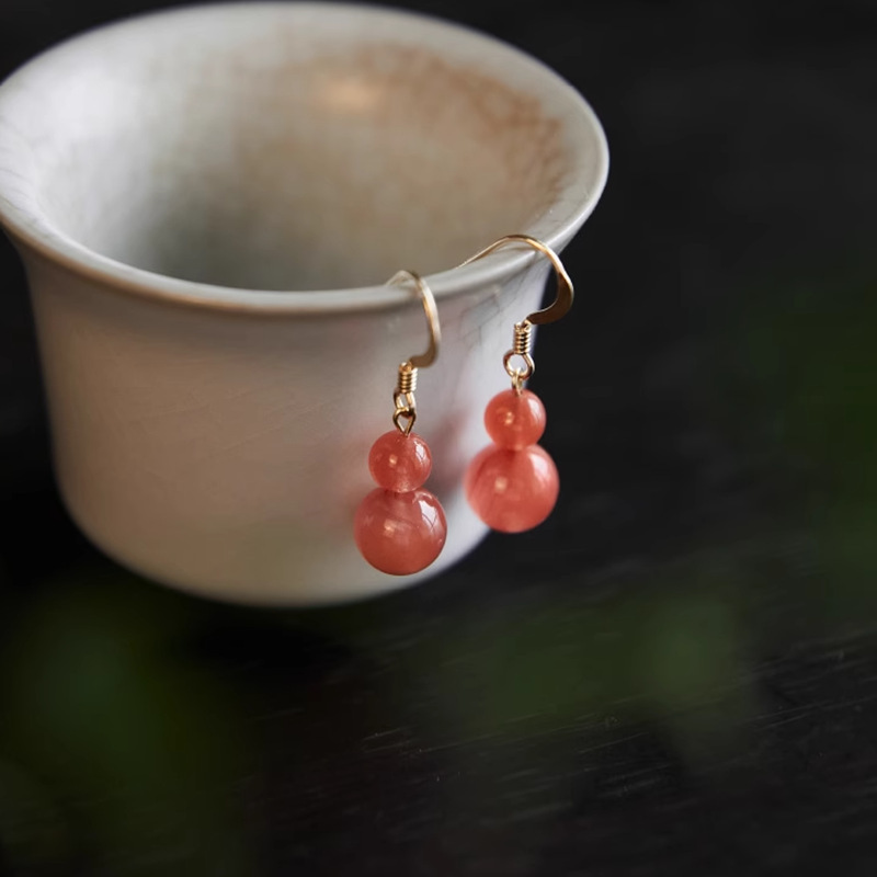 Red Makeup Natural South Red Agate Gourd Earrings Fulu Ear Hook Vintage Elegant Earrings Women's Red Earrings