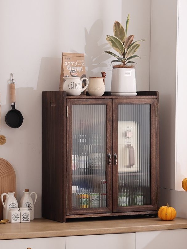 Custom Solid Wood Sideboard Dining Cabinet Modern Minimalist Integrated Wall-Mounted Storage Rack Dish Cabinet Wall-Mounted Japanese Style Cross-Border