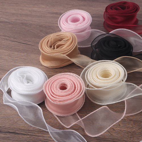 Floral ribbon flower shop DIY bouquet material Korean version 4cm wavy ribbon flower gift packaging fishtail gauze ribbon