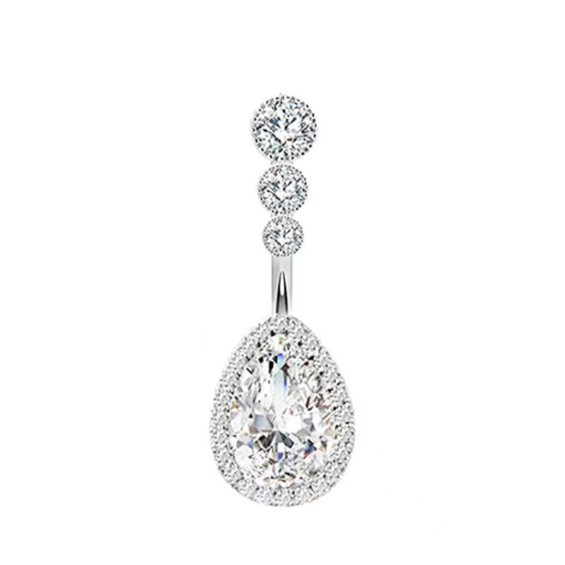 Zircon Belly Button Ring Dangle Piercing Jewelry - White Gold Tone Copper, Sparkle Navel Ring for Women detail image 10