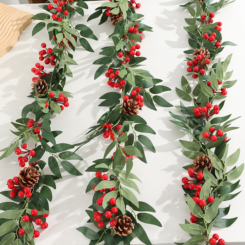Simulated Christmas decoration rattan willow leaves pine cones red…