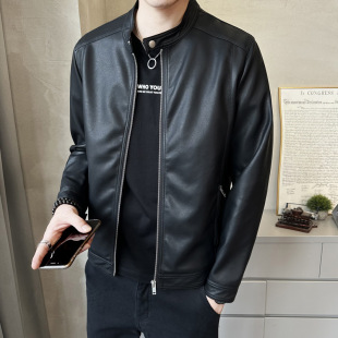 Trendy Men's Leather Jacket Spring and Autumn New Stylish Biker Leather Jacket Men's Top