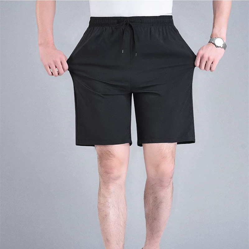 Оптовые мужские летние тонкие шорты для бега и фитнеса, свободные быстросохнущие дышащие брюки из ледяного шелка и хлопка