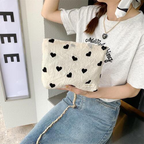 36252 New Texture Heart Canvas Single Shoulder Bag Large Capacity Handbag Makeup Bag Student Underarm Bag