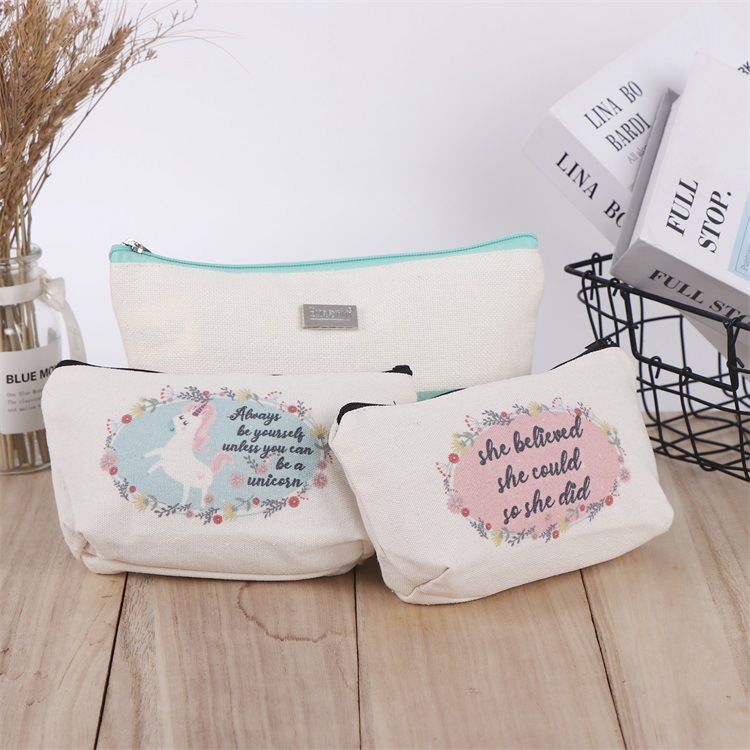 帆布化妆包收纳拉链包 简约精美文具笔袋 彩色印花棉布袋可印logo