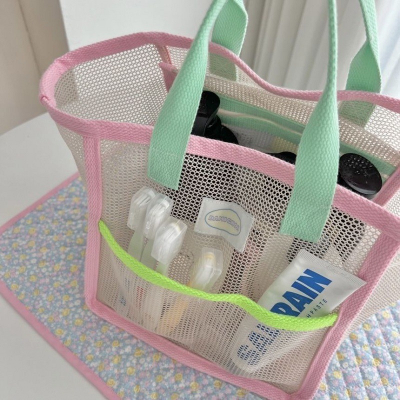 Ins K-Style Small Fresh Satchel Mesh Beach Bag Leaking Bath Bag Bath Pocket Large Capacity Travel Swimming Delivery