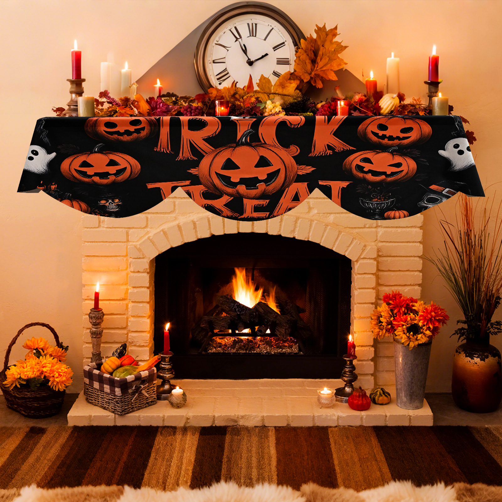 Transfronterizos para Halloween noche fiesta calabaza tabla bandeja hogar chimenea tabla decoración de tela