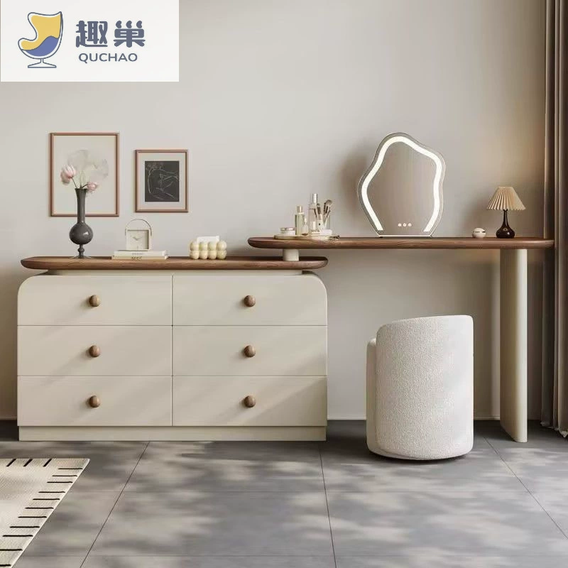 Трюмо в средневековом стиле из массива дерева, шкаф для хранения в спальне, интегрированный кремовый простой прикроватный туалетный столик