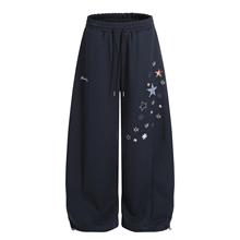 美式复古格子贴布星星弯刀休闲裤女男宽松阔腿bf慵懒风情侣长裤子