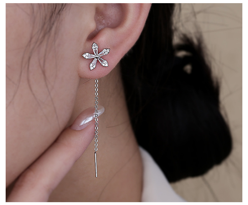 1 Pair Ig Style Sweet Flower Plating Inlay Copper Zircon 14k Gold Plated Ear Line display picture 4