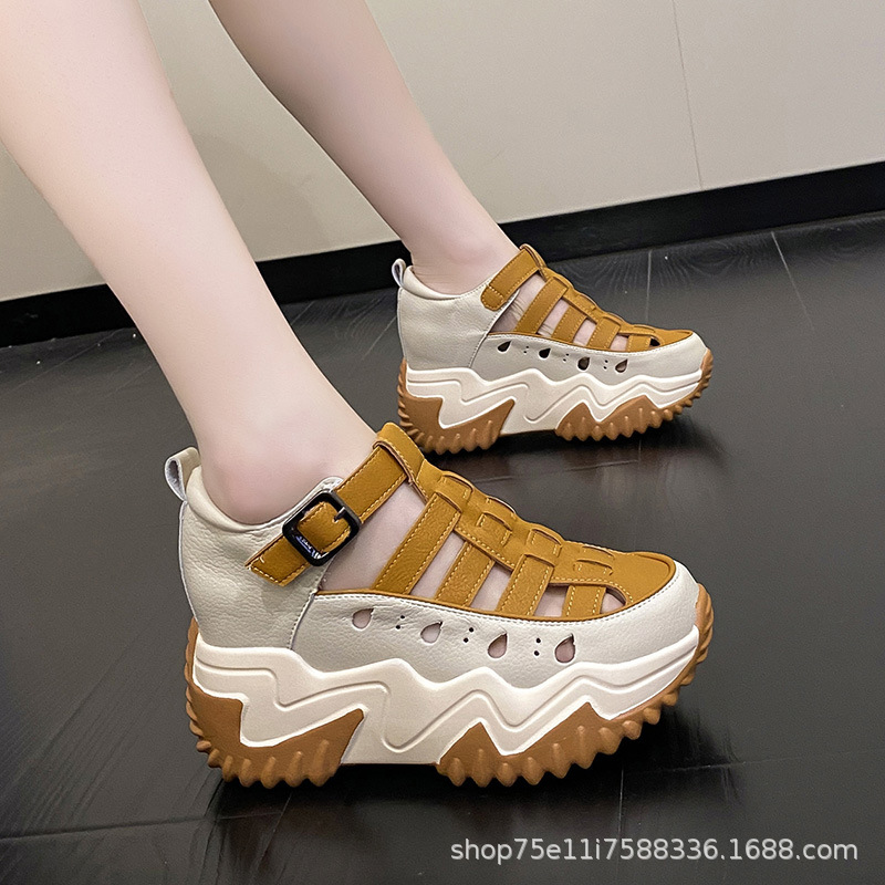 内增高女鞋镂空凉鞋2024夏季新款百搭厚底透气休闲鞋低帮运动鞋潮