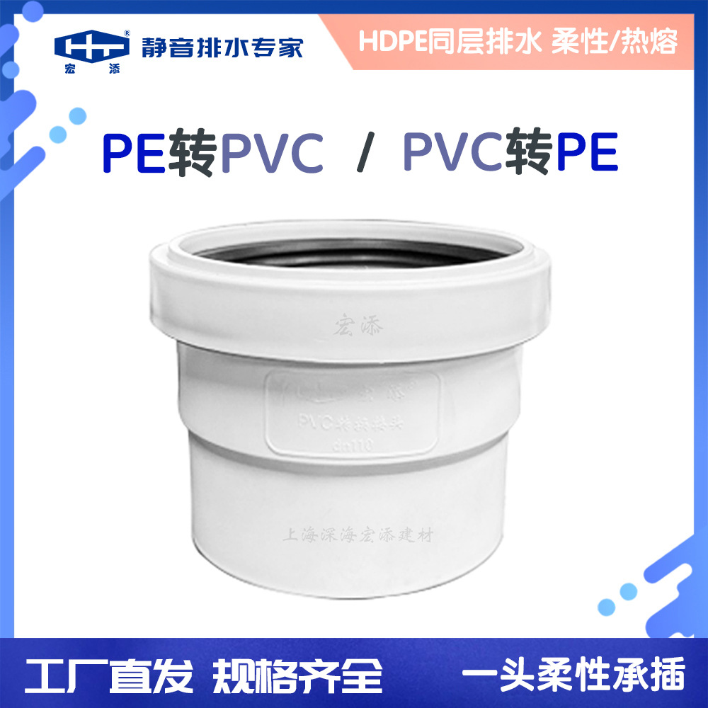 宏添静音排水管PE变PVC接头PE与PVC转接头PP转PVC活接橡胶圈连接