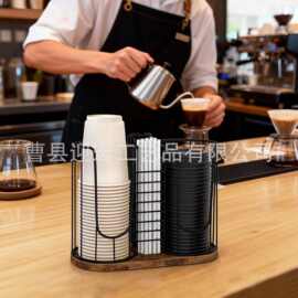 铁艺纸杯收纳架奶茶吧台一次性杯架吸管杯盖收纳盒咖啡杯置物架