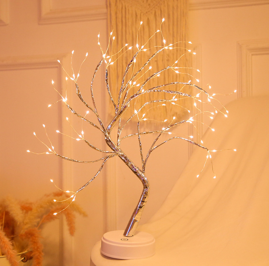 Lámpara de árbol pequeño transfronterizo LED, alambre de cobre, decoración de árbol de perlas, luz de color, decoración de atmósfera de gypsophila, luz de noche