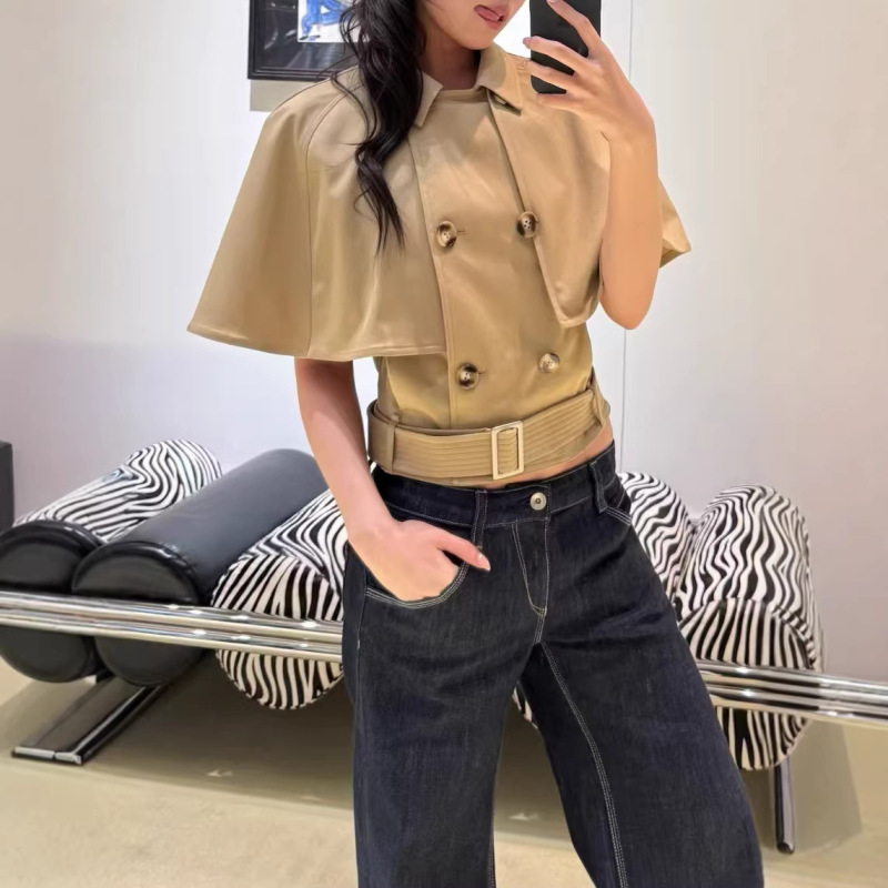 "Yuppie" Style Detachable Cape Trench Coat Jacket Early Autumn Two-Piece Set Khaki/Navy Blue "Yuppie" Style Detachable Cape Trench Coat Jacket Early Autumn Two-Piece Set Khaki/Navy Blue