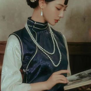 With cheongsam pearl necklace multi-layer female retro Republic of China style accessories photo portrait jewelry sweater chain