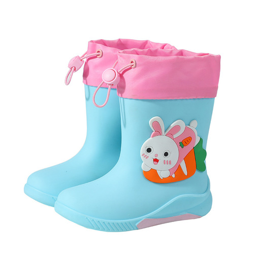 Children's cartoon rain boots plus velvet detachable rain boots for boys and girls, primary school students, middle-aged children, waterproof rain boots, medium tube water shoes