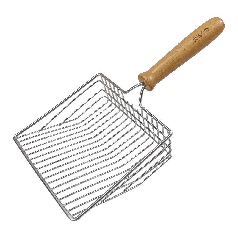 Fuente de origen: pala de arena para gatos de metal, orificio pequeño, mango de madera, pala de mierda para gatos grande, herramienta de arena para gatos, suministros para gatos