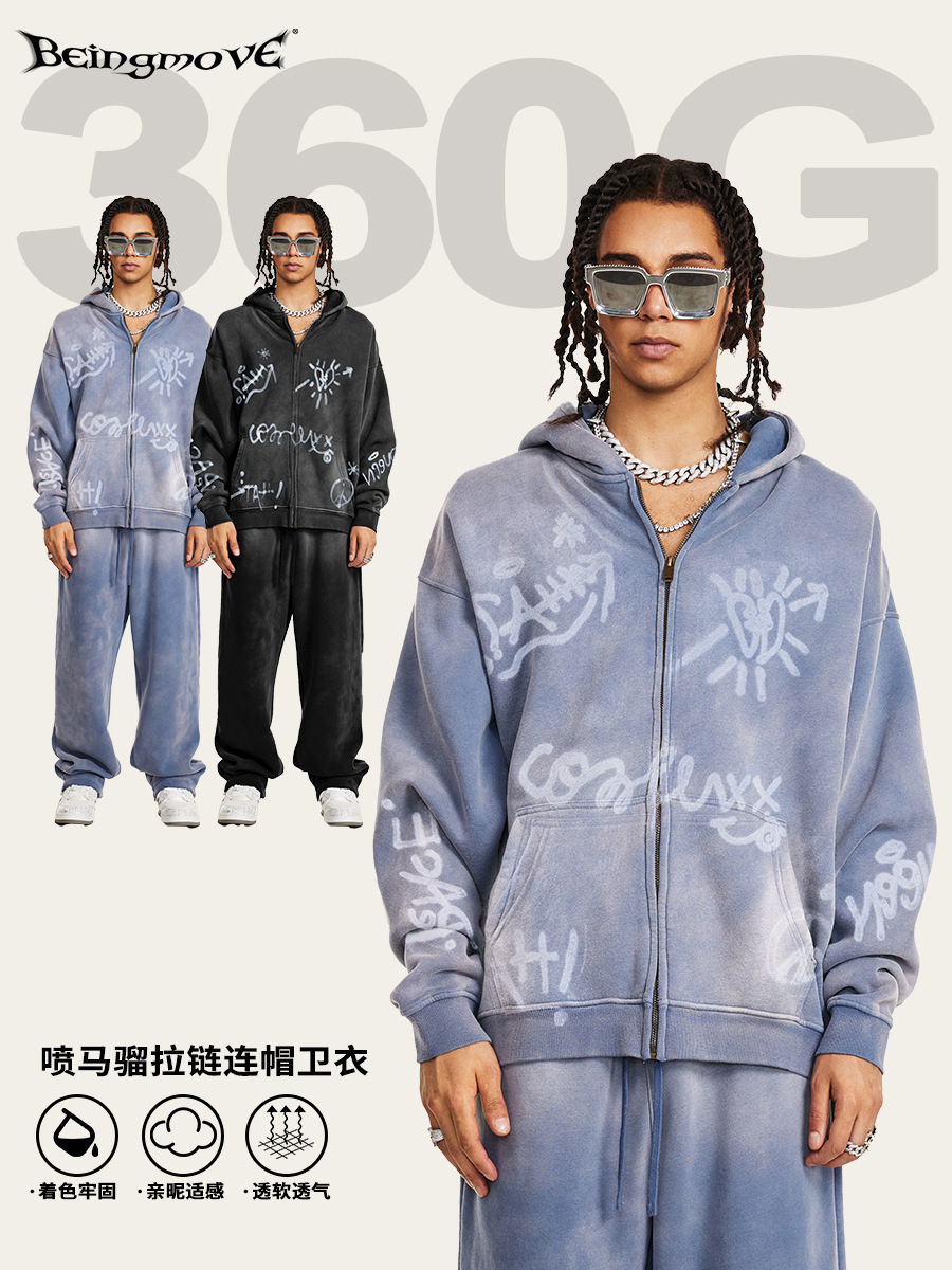 2025 marca de moda de otoño retro alta sensación graffiti de manga larga cardigan de punto de otoño chaqueta de cremallera de lana para hombres