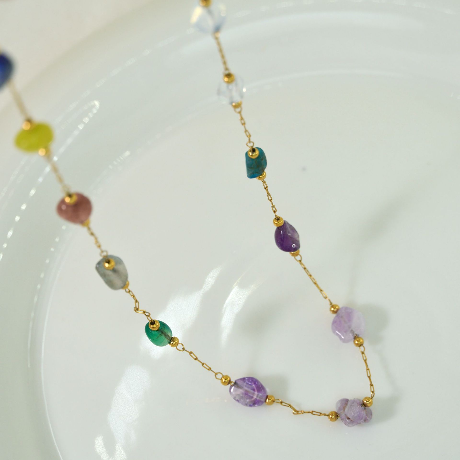 natural stone, Titanium Steel Material Elegant Geometric Natural Stone Titanium Steel Necklace