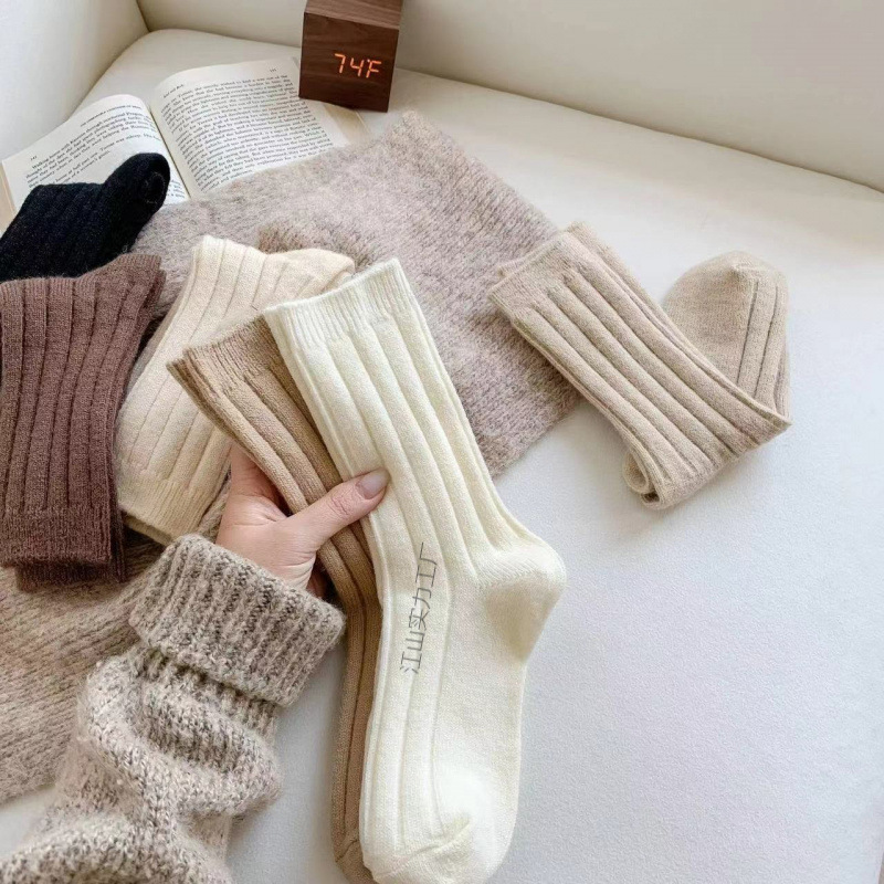Japanese cashmere solid color woolen winter warm knee socks