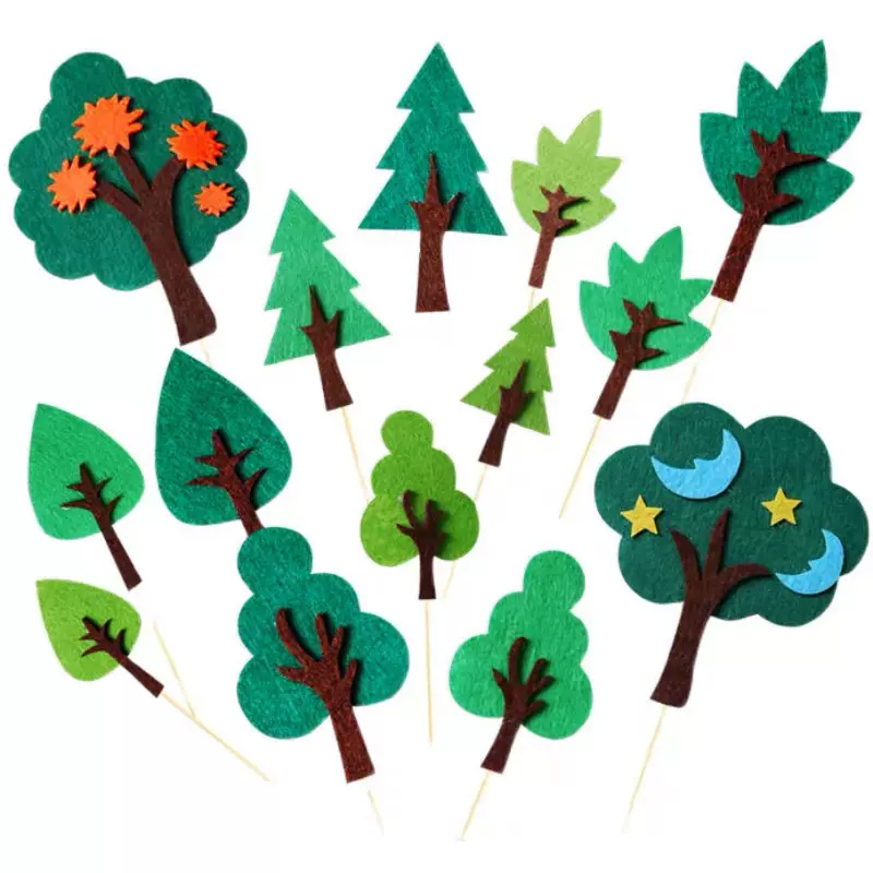 毛毡树森林蛋糕装饰插件圣诞生日大树插牌绿色甜品台烘焙布艺装扮