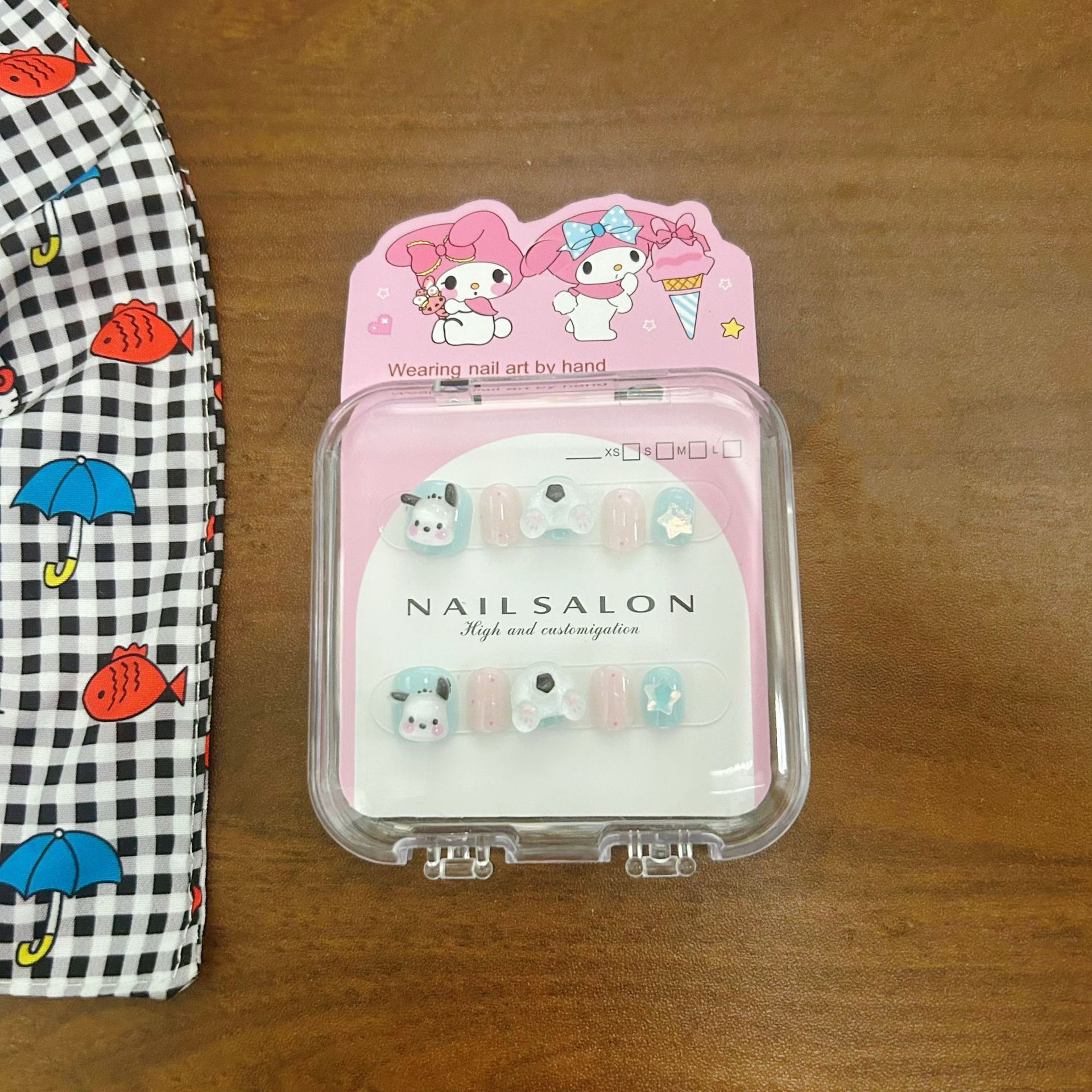 Uñas postizas removibles para niñas, en caja, con diseños de dibujos animados, pegatinas de uñas exquisitas, piezas de uñas.