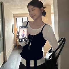 假两件内搭打底衫女2025早秋修身显瘦短款巨好看长袖t恤小上衣ins