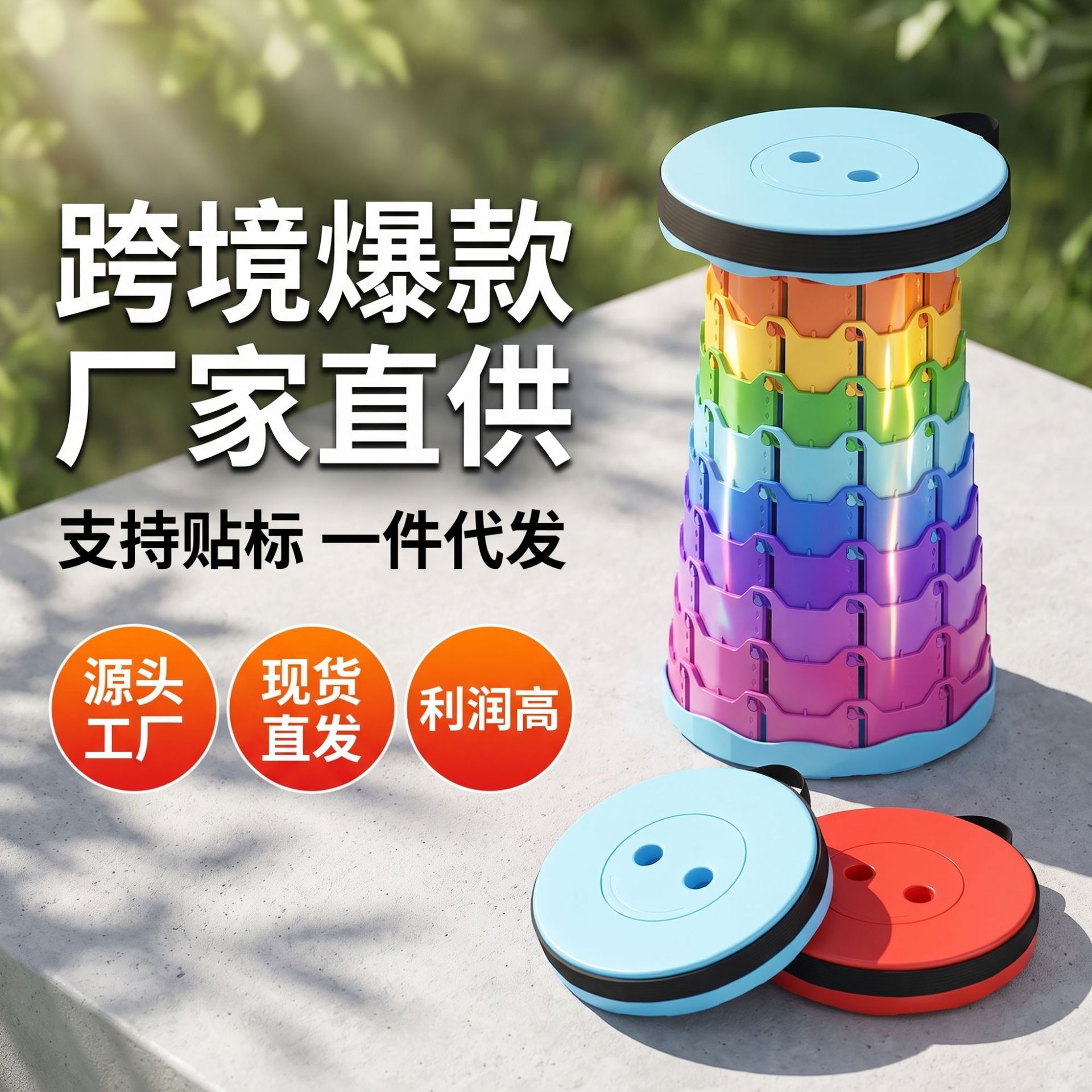 Outdoor telescopic stool, popular folding stool for travel queuing, portable adjustable height small stool, fishing stool