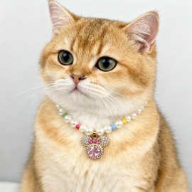 甜美可爱宠物项链手工串珠吸睛水钻吊坠猫猫防勒项圈狗狗颈圈跨境