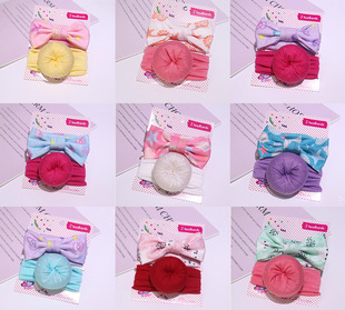 Cross-border children's hair band donut bow baby hair band elastic comfortable two-piece bow headband wholesale