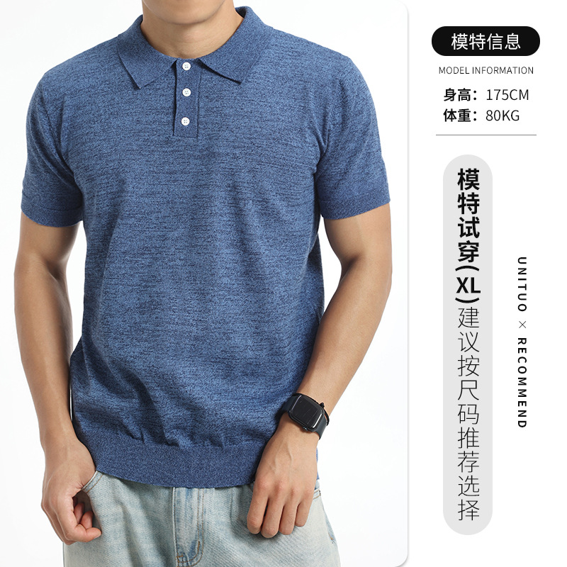 Europa y Estados Unidos explotaron transfronterizos hombres hielo tejido polo hombre de verano negocio casual con solapas de manga corta camisa de hombre