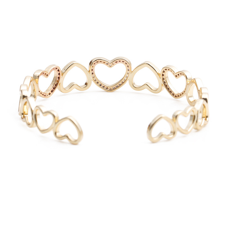 Fashion Golden Zircon Heart-shape Copper Bracelet Wholesale display picture 4