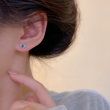 耳钉女银针爱心耳骨钉感小众设计彩色锆石甜酷耳蜗钉耳环耳饰