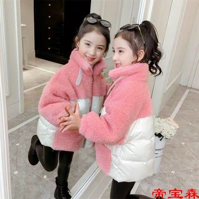 Girls Jacket 2022 new pattern CUHK Autumn and winter Korean Edition Plush thickening Cotton clip Western style Kids cotton-padded clothes