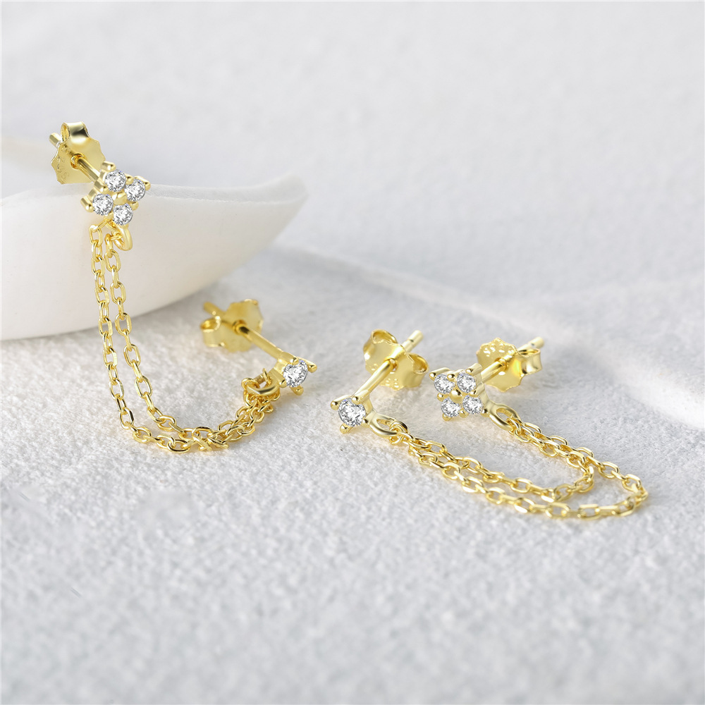 Europa y América de moda ins estilo S925 Cadena de plata esterlina borla oreja hebilla pendientes líneas de oreja chica fresca pendientes image 6