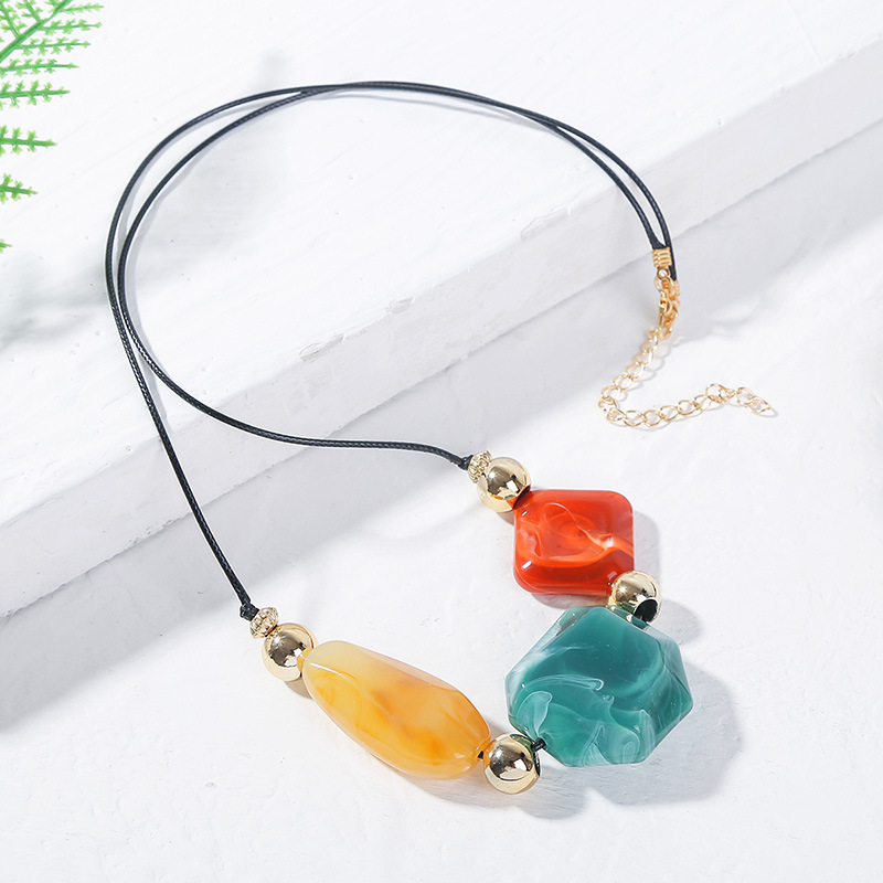 Vintage Long Geometric Color Resin Stone Creative Exaggerated Sweater Pendant Jewelry display picture 4
