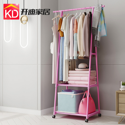 Simple clothes rack floor-standing hanger bedroom wardrobe hanger clothes storage rack double-bar shelving cabinet