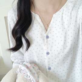 浅白细格针织开衫纽扣睡衣套装女韩系慵懒秋冬居家睡眠家居服批发