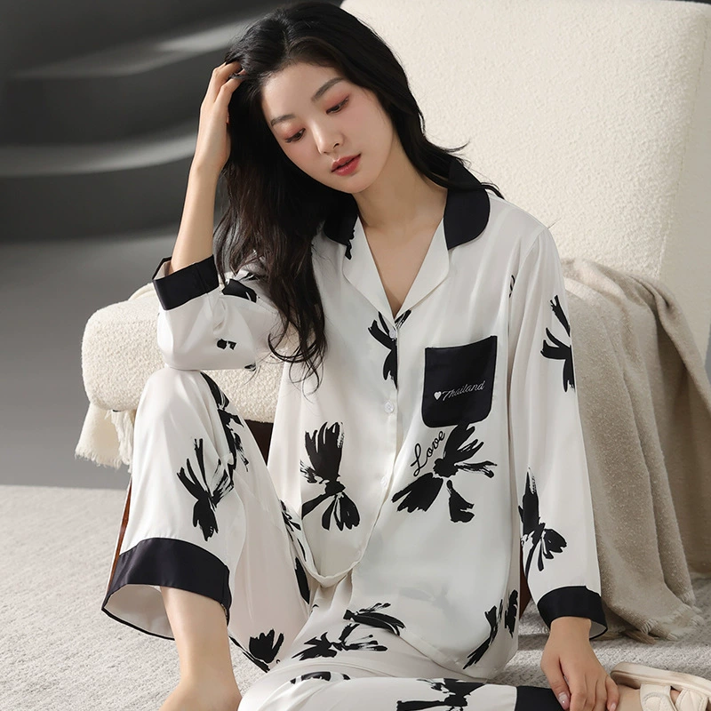 Demi-season pijama, silk cardigan, long-sleeve, trousers