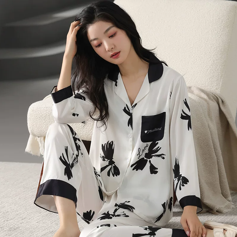 Demi-season pijama, silk cardigan, long-sleeve, trousers