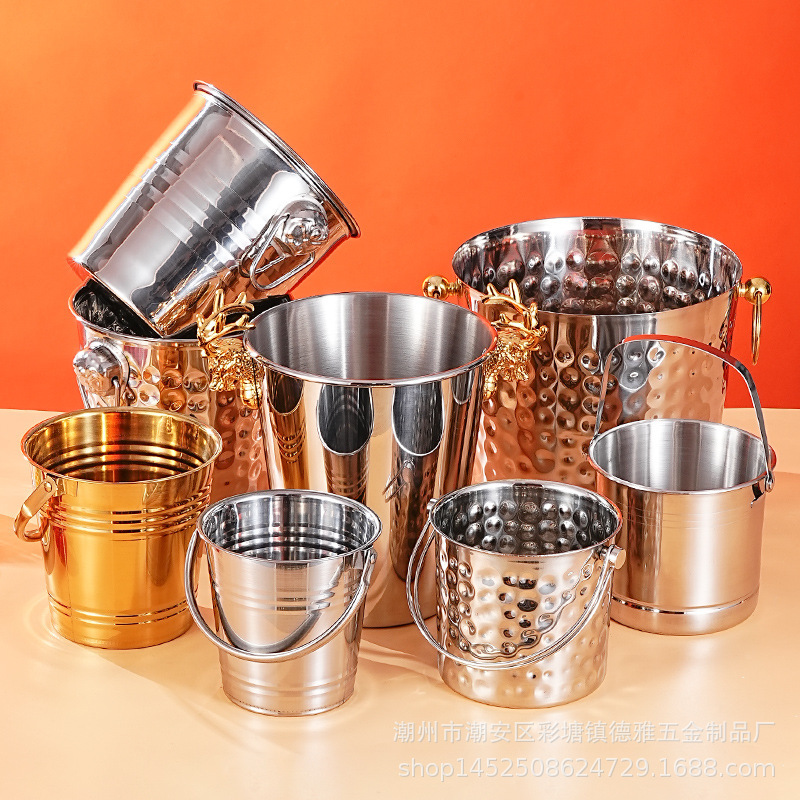 Trendy Stainless Steel Ice Bucket for Commercial Use, Suitable for Ktv Bars, Champagne, Red Wine, Beer, Ice Cubes, and Snacks Trendy Stainless Steel Ice Bucket for Commercial Use, Suitable for Ktv Bars, Champagne, Red Wine, Beer, Ice Cubes, and Snacks