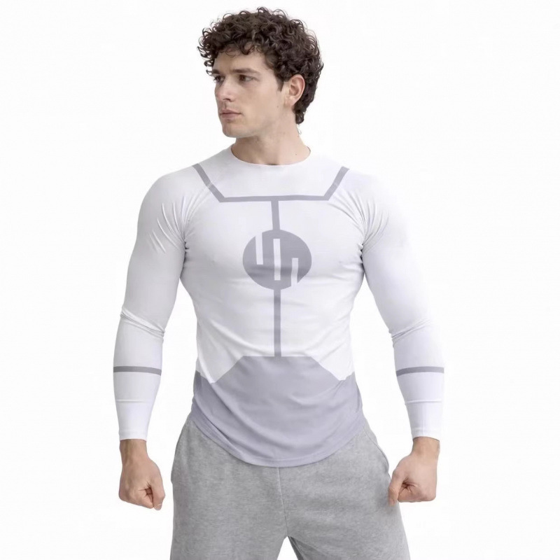 New 3D Digital Printing Long-Sleeved Round Neck Running Sports T-Shirt Outdoor Training Quick-Drying Long-Sleeved T-Shirt Top