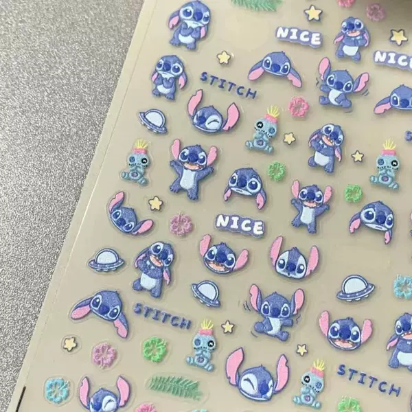 Lilo and Stitch Nail Art Stickers Embossed Cartoon Blue Cute Camera Stickers 5D Nail Stickers